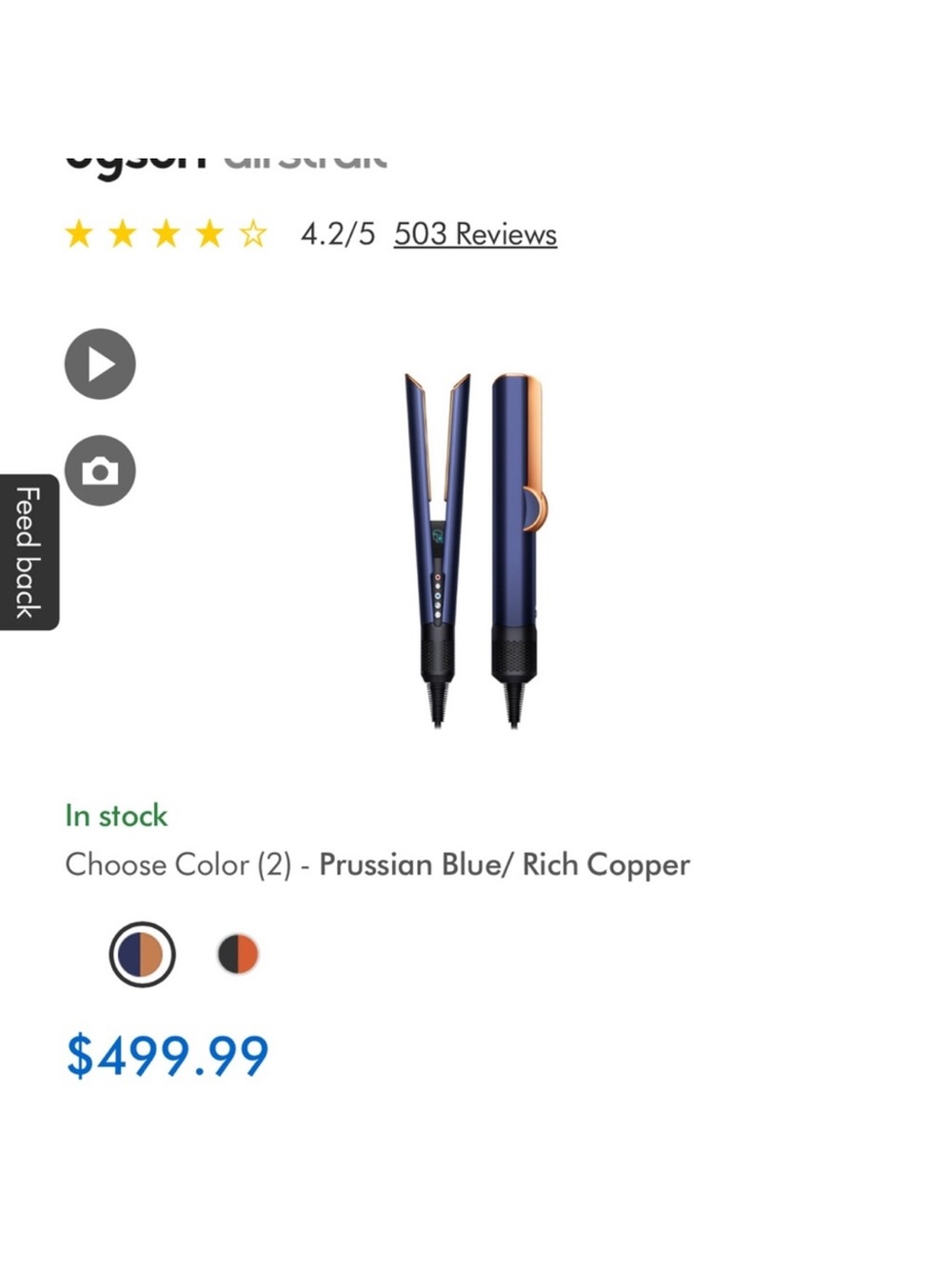Dyson Airstrait Hair Straightener in Prussian Blue & Rich Copper